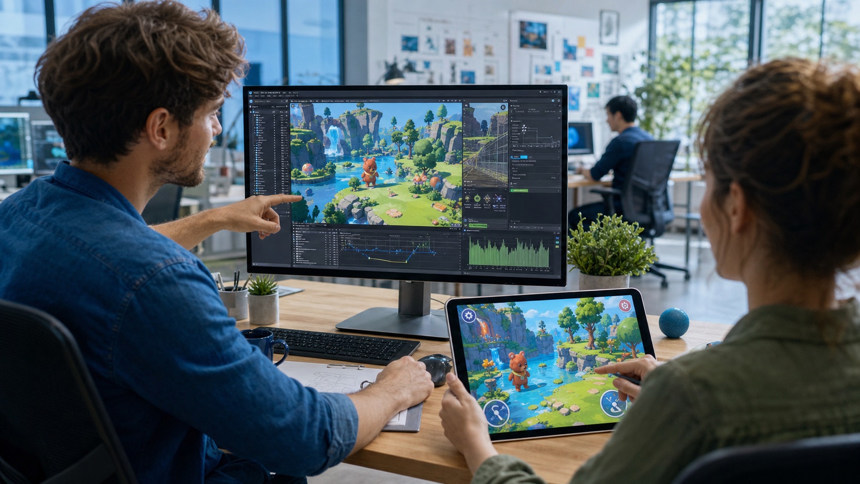 教育ゲームの開発とテストに取り組むゲーム開発チーム